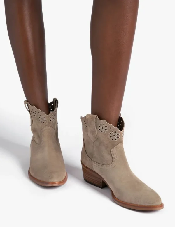 Cali Broderie Suede Cowboy Boot - Sand