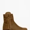 Cropped Leather Tassel Boot - Biscuit