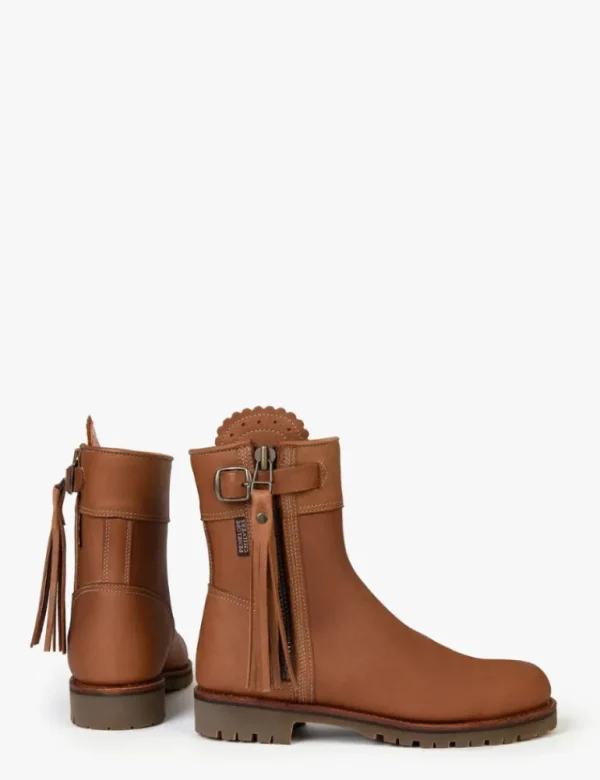 Cropped Leather Tassel Boot - Tan