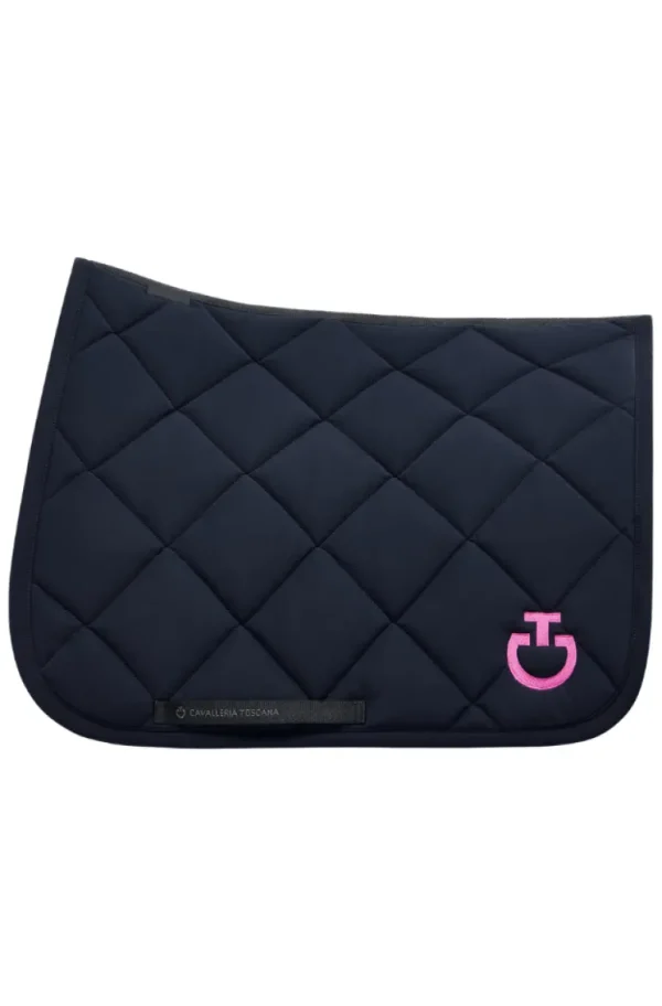 Diamond Quilted Jersey Dressage Saddle Pad - Navy/Fuchsia