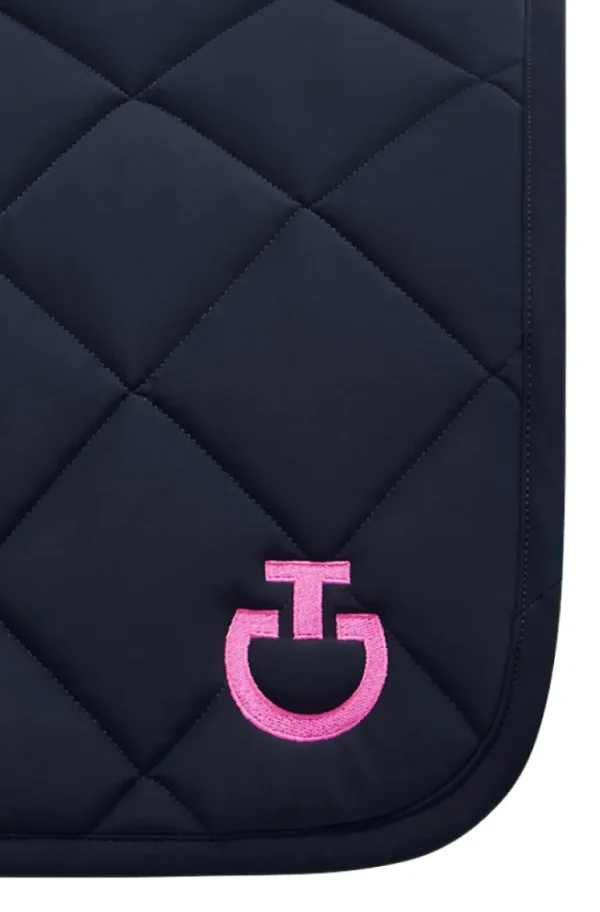 Diamond Quilted Jersey Dressage Saddle Pad - Navy/Fuchsia