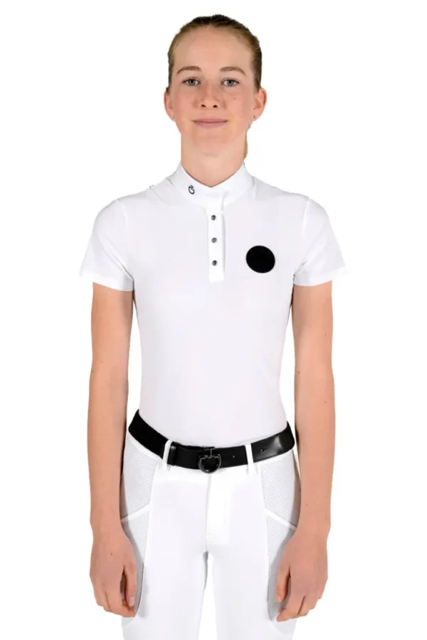 Girl's S/S Button Competition Polo - White