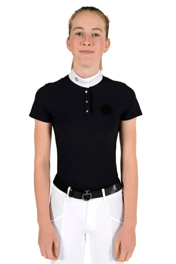 Girl's S/S Button Competition Polo - Navy