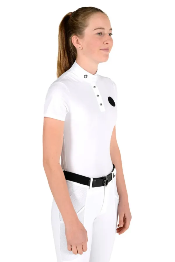 Girl's S/S Button Competition Polo - White