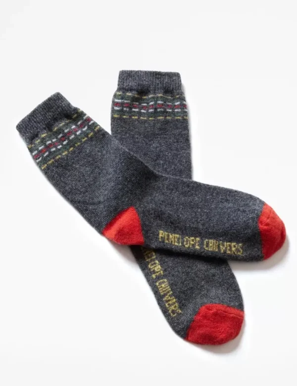 Lambswool Socks - Charcoal/Yellow/Moss/Red