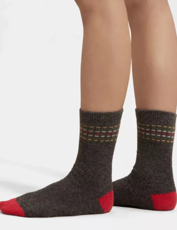 Lambswool Socks - Charcoal/Yellow/Moss/Red