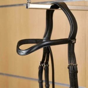 New English Flat Leather V Browband - Black