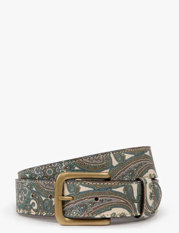 Paisley Leather Belt - Blue