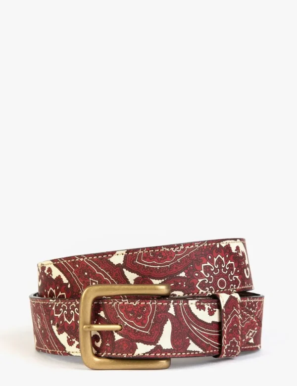 Paisley Leather Belt - Red