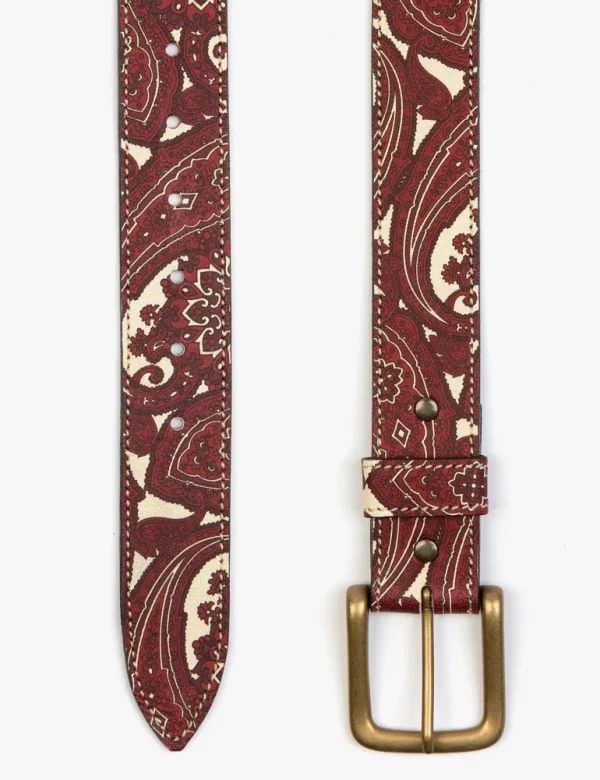 Paisley Leather Belt - Red