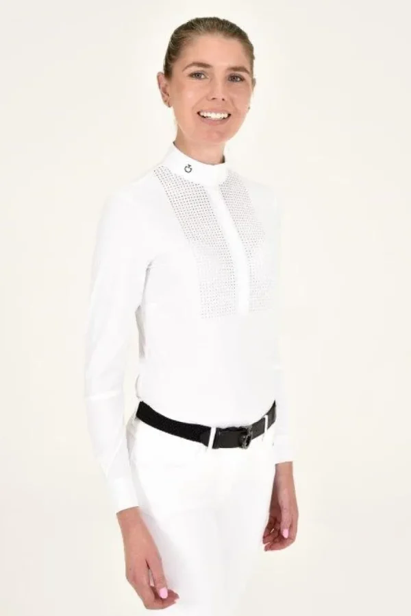 Perforated Bib L/S Shirt - White