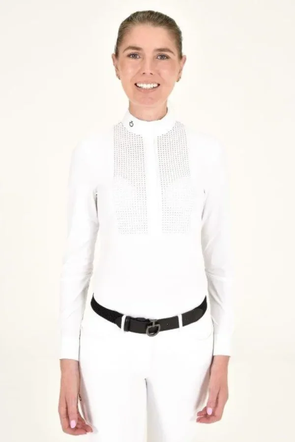 Perforated Bib L/S Shirt - White