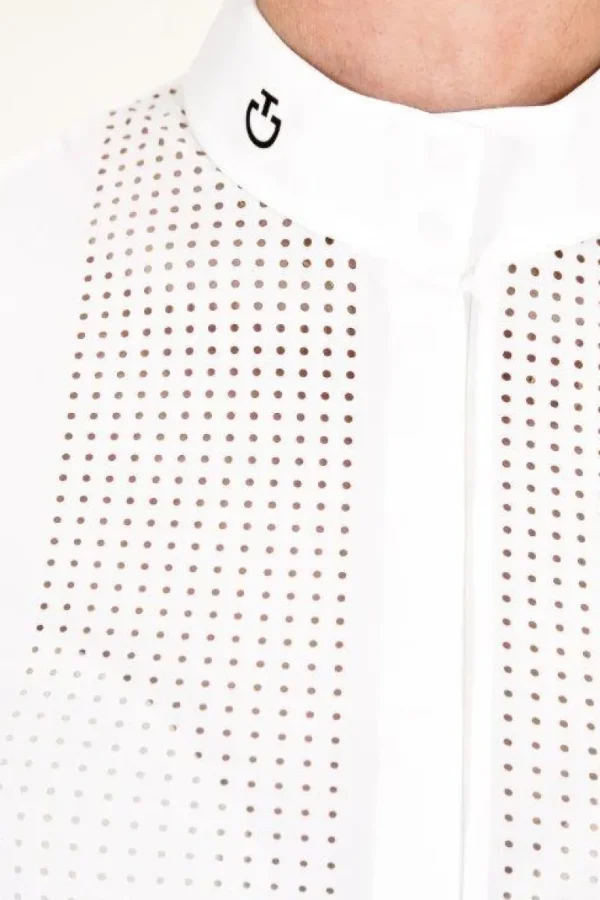 Perforated Bib L/S Shirt - White