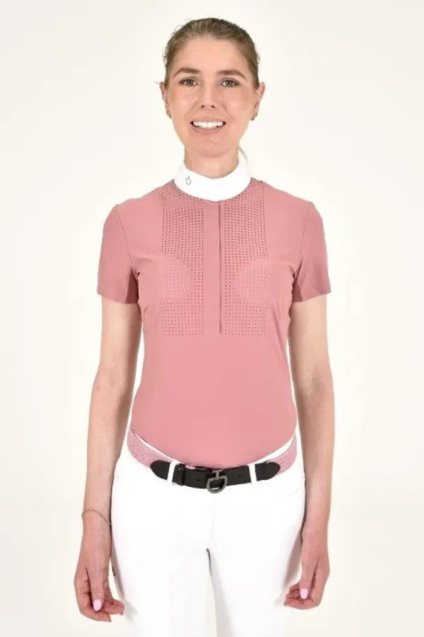 Perforated Bib S/S Shirt - Dusty Rose