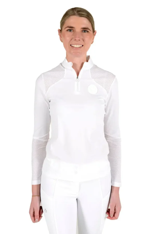 Perforated Insert L/S Training Polo - White