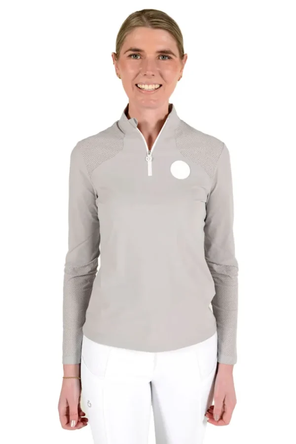 Perforated Insert L/S Training Polo - Light Grey