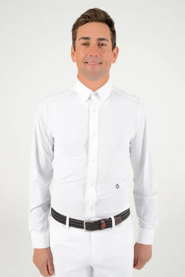 Perforated Insert Shirt Long Sleeve - White