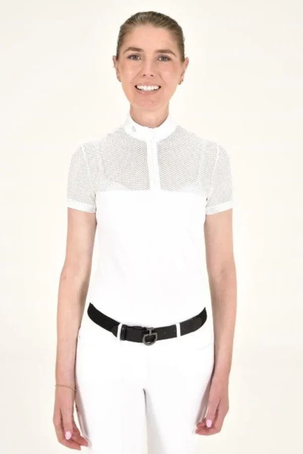 Perforated Jacquard Zip Shirt - White