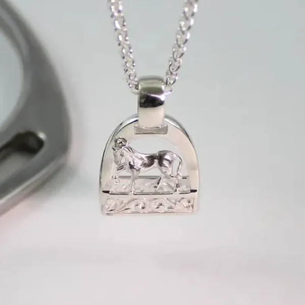 Sterling Silver Scroll Bar Stirrup Pendant with Horse