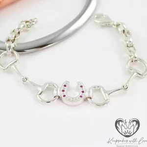 Sterling Silver Small Eggbutts with Red Gem Horseshoe Bracelet