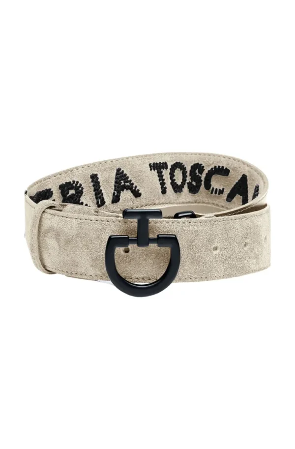 Women's Suede Logo Belt - Sand