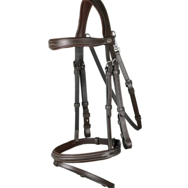 Working Flash Noseband Bridle with Snap Hooks - Brown