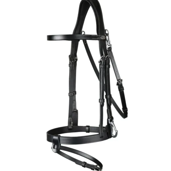 Working Flat Leather Bridle with Snap Hooks - Black