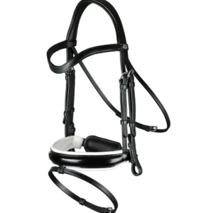 Working Patent Large Crank Noseband Bridle with White Padding and Flash - Black